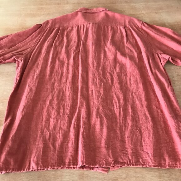 Tasso Elba Shirt Men XXL Red Button Up Silk Linen Pocket Short Sleeve Collared - Picture 2 of 12